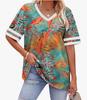 2026 Women's V-Neck Striped Color Block Loose Casual Sports Top