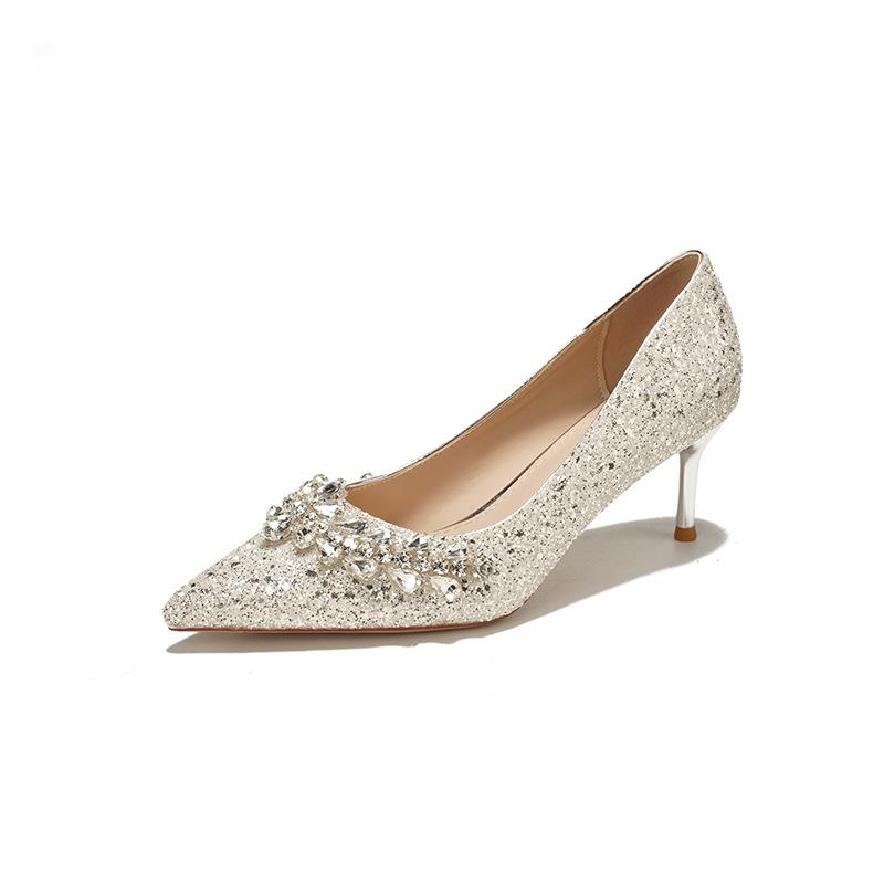 Sequined pearl applique stiletto high heels wedding shoes banquet dress comfortable and high-end women's shoes