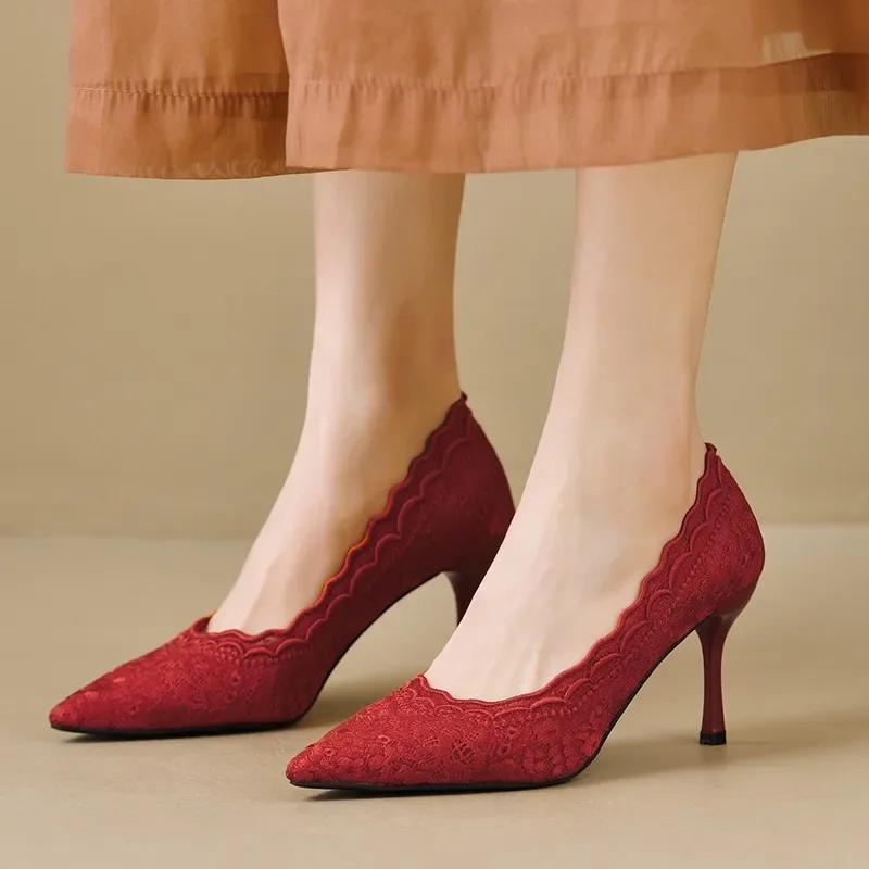 Moda Luksus Biała Koronka Haft Wysoki Obcas But Ślubny Panna Młoda Kobieta Elegancki Szpiczasty Nosek Markowy Design Szpilka Czółenka Panie Suknia Ślubna Zapato