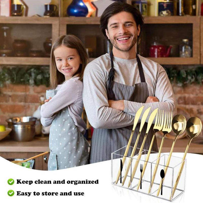 Clear Acrylic Cutlery Storage Organizer,  3 Section Tableware Plastic Holder for Kitchen Indoor Outdoor Decoration Supplies