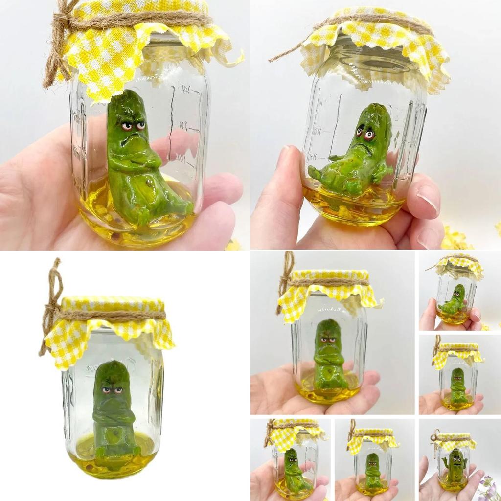 Delightful Grumpy Pickle In A Jar Sculpture Playful Cartoon Art For Birthday And Holiday Gifts