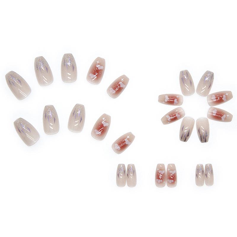 24 Stück tragbare Nagelaufkleber, Ballettnagel, Eis, transparent, glänzend, Wolkennagelstück, künstliche Nägel, abnehmbarer fertiger Nagel