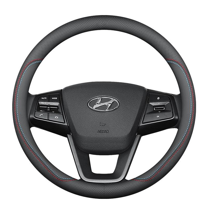 Leather Steering Wheel Cover for Tucson, IX35, IX25, Sonata, Elantra, Reina, Lingdong - All-Season Fit