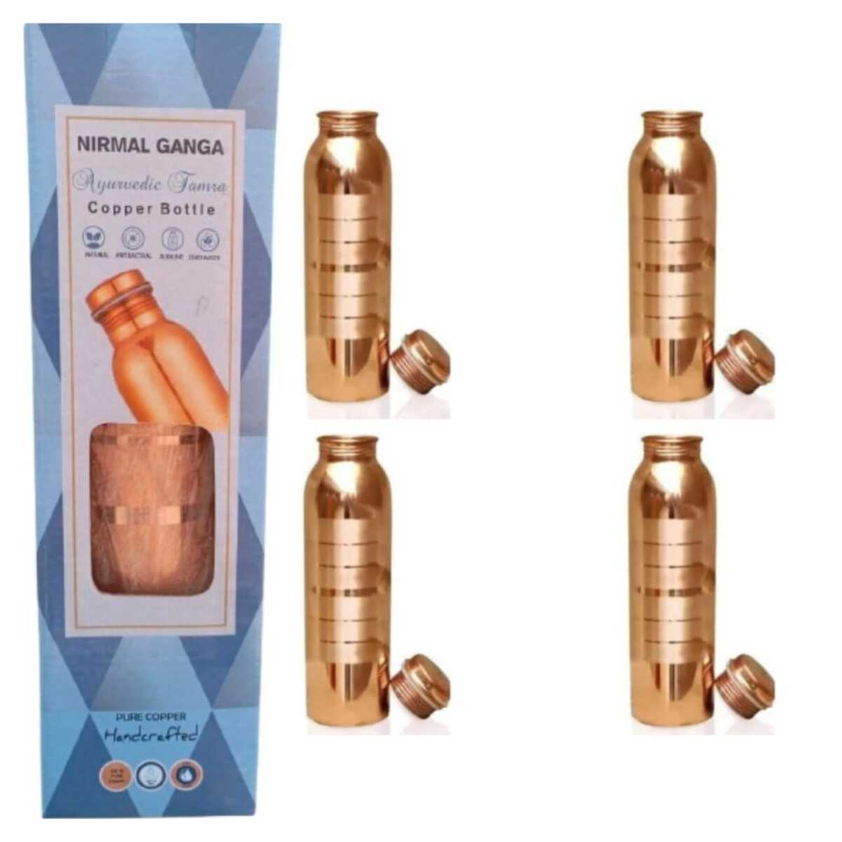 

Nirmal Ganga Silver Touch Luxury Copper Bottle 1L (Pack of 4) | Premium Copper Water Bottle | Elegant & Leakproof