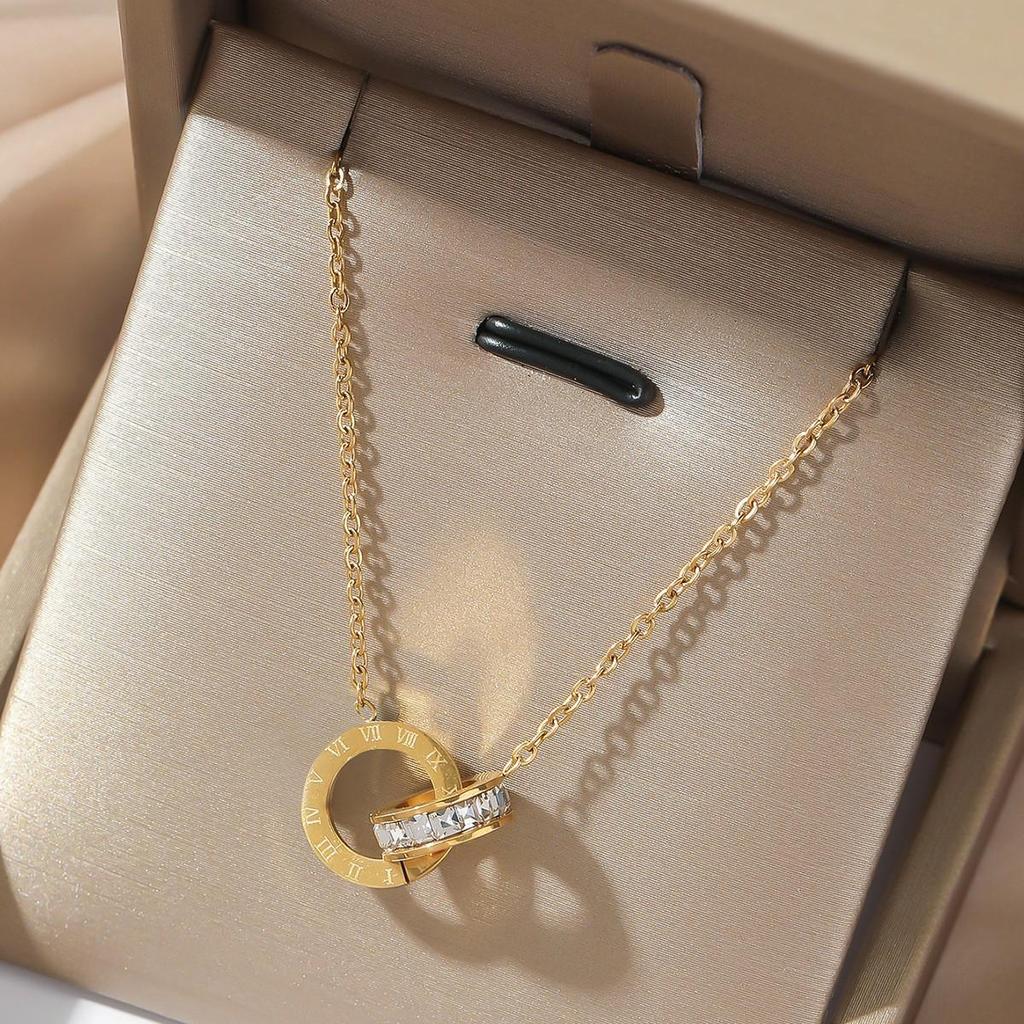 Titanium Steel Tassel Necklace with Diamond Inlay and Shiny Slim Waist Design for Women