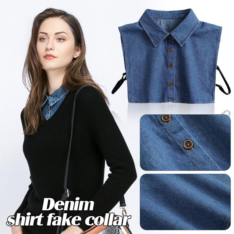 Denim Women's Shirt Fake Collar Classic Denim Shirt Collar Detachable Versatile Autumn Winter Sweaters Decor Collars Accessories