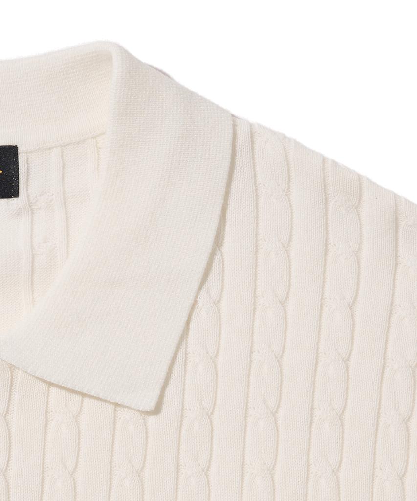 ANALOG MOOD Cable Half-Zip Collar Short-Sleeve Knit (Ivory)