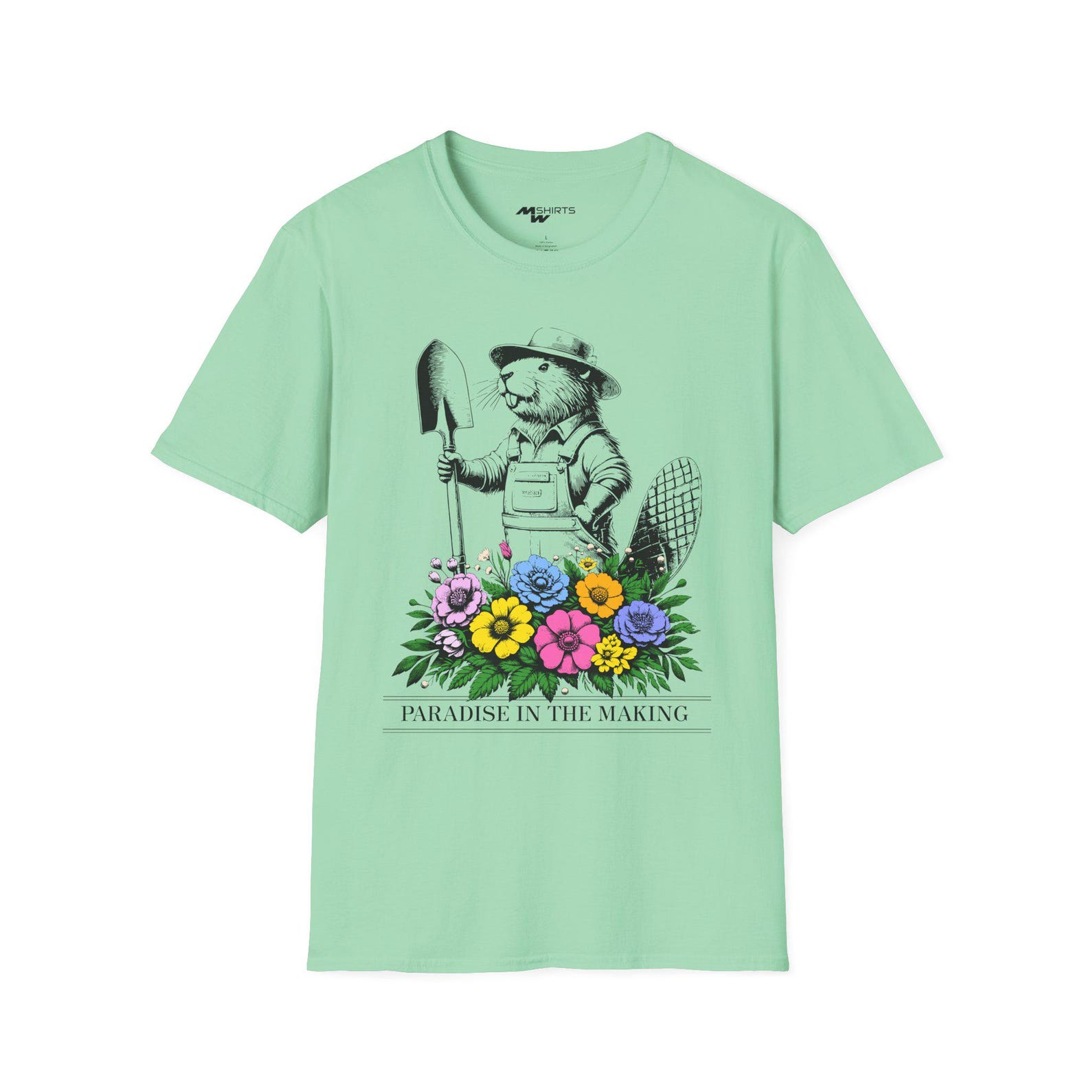 Beaver Gardening Paradise T-Shirt: Floral Print, Gift for Plant Lovers 4XL