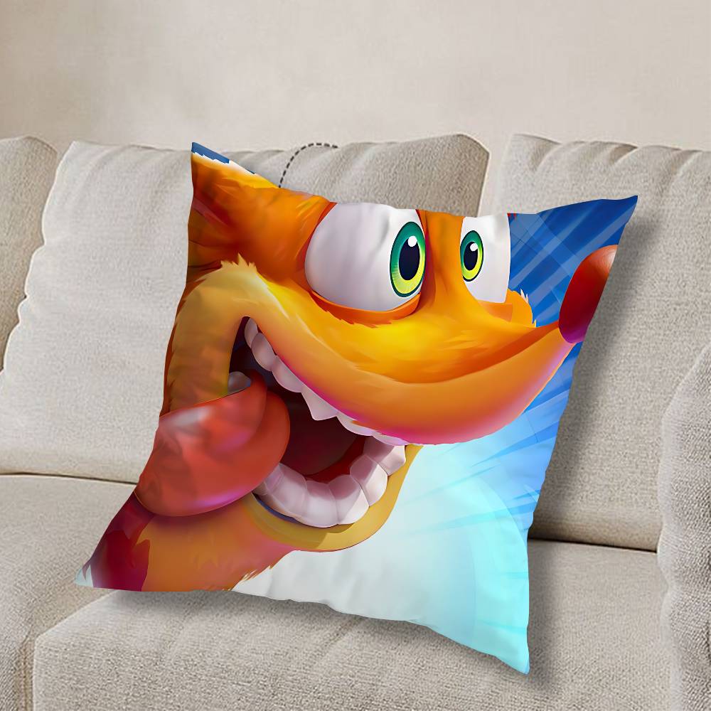 Federa Cuscino Quadrata Stampa Double-Sided Peluche Corto Copricuscino per Divano Camera da Letto Comodino Arte Dispettosa di Crash Bandicoot