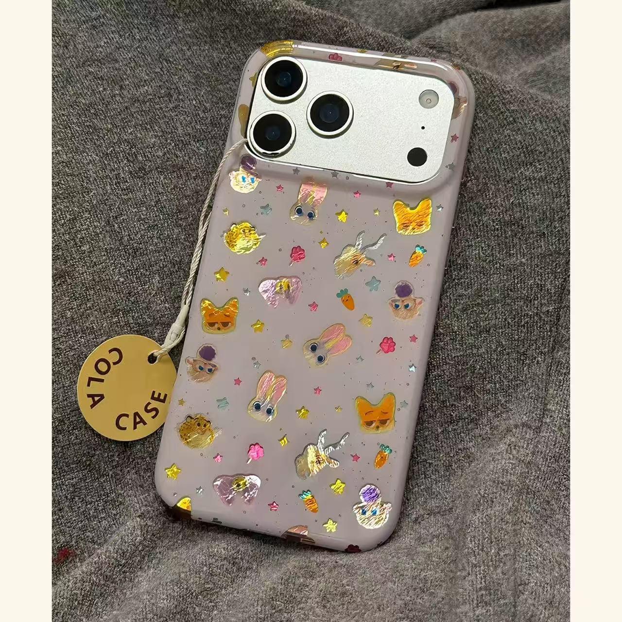 

Cartoon Cute Gilded Laser Small Animals Phone Case for iPhone 16/17 Pro Max/15/14 iPhone 14 Pro