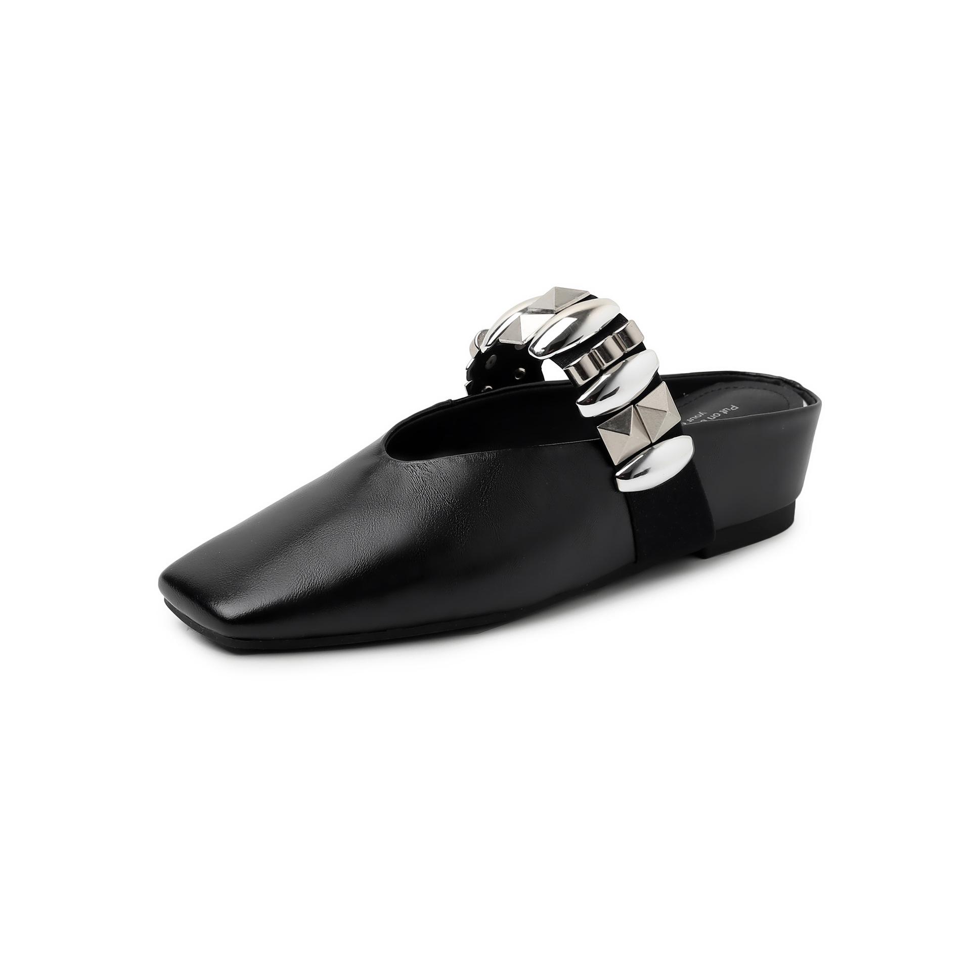 

Версия из овчины~ 5 см французские нишевые полушлепанцы с квадратным носком, V-образным вырезом, металлической надписью, на танкетке, с открытым носком, крутые шлепанцы 40