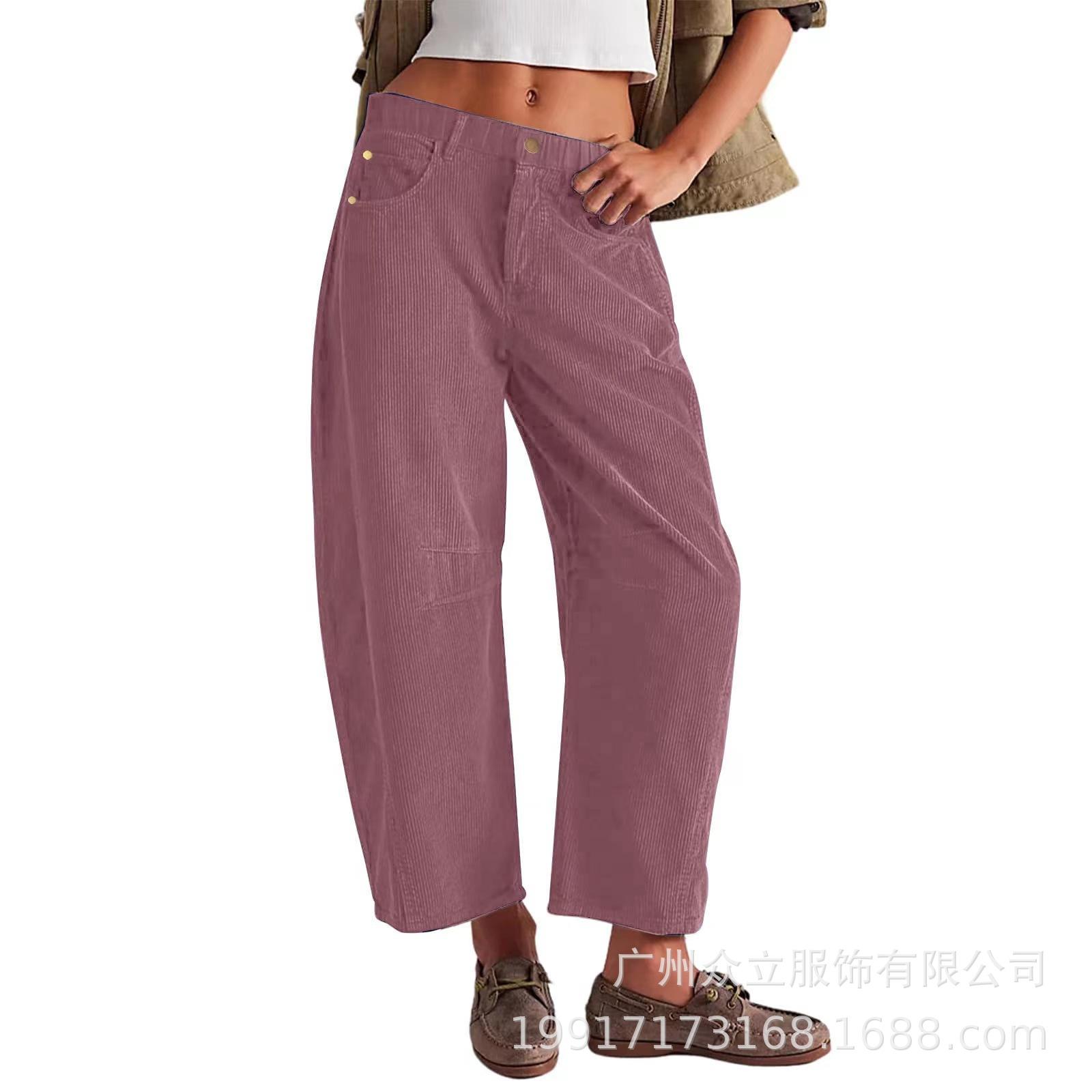 

Осенние Новые Женские Повседневные Брюки с Высокой Посадкой Однотонные Вельветовые Брюки Свободного Прямого Покроя для Женщин 2XL