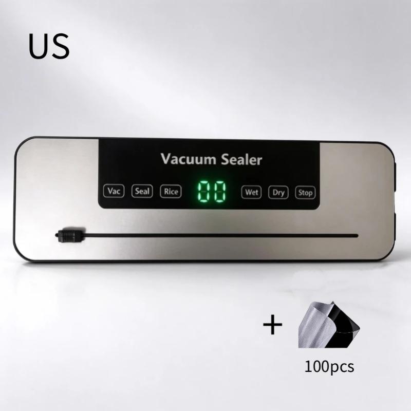 1Set Kitchen Food Storage Seal Electric Vacuum Sealer Built-In Cutter Touch Button Dry/Wet Food Sealing Vacuum Packaging Machine