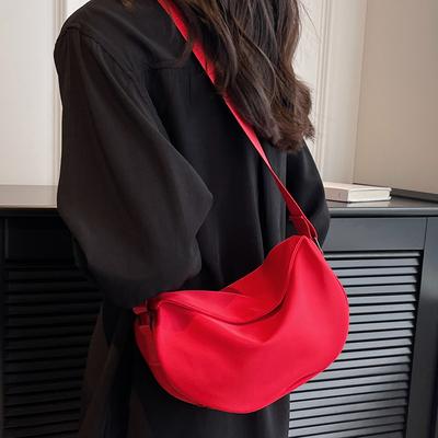 Canvas Bag Women's New Red Small Dumpling Bag Solid Color Simple Single Shoulder Crossbody Bag