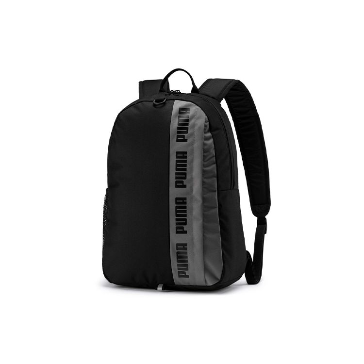 Puma Phase Sports Casual Letter Print Logo Zipper Backpack Men Backpack Black Gray 076622-01 Black Gray