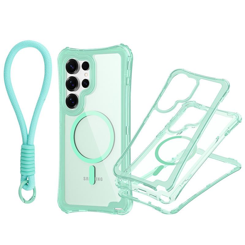 For Samsung S25 ULTRA Magnetic Transparent Three-in-one Mobile Phone Case with Strap