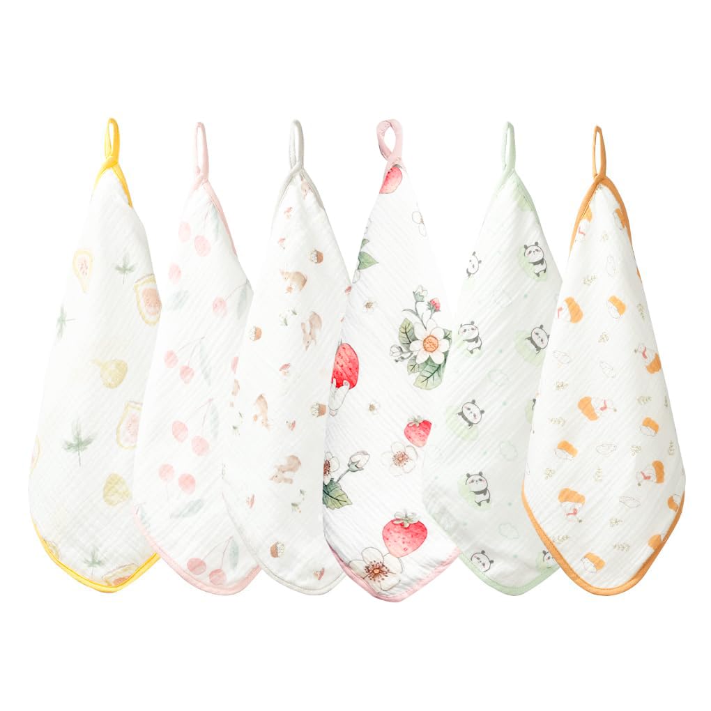 

Baby Gauze Handkerchiefs with Personalized Baby Set of 6 [MOMSMENU] Loops, Name, 6-Layer Towel, Reversible, 100% Cotton, 30x30cm,