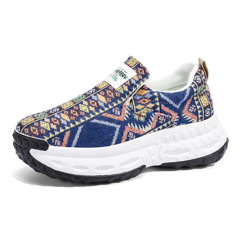 Foreign Trade One-pedal Thick-soled Dad Men's Versatile Printing Heightening Canvas Lazy Shoes Middle-aged and Elderly Lightweight Sports Shoes