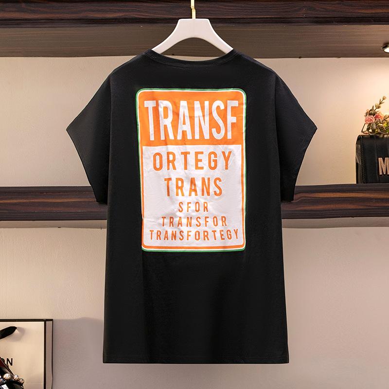 Korean-Style Letter Print T-Shirt New Plus-Size Slimming Cotton Top Casual Versatile Apparel