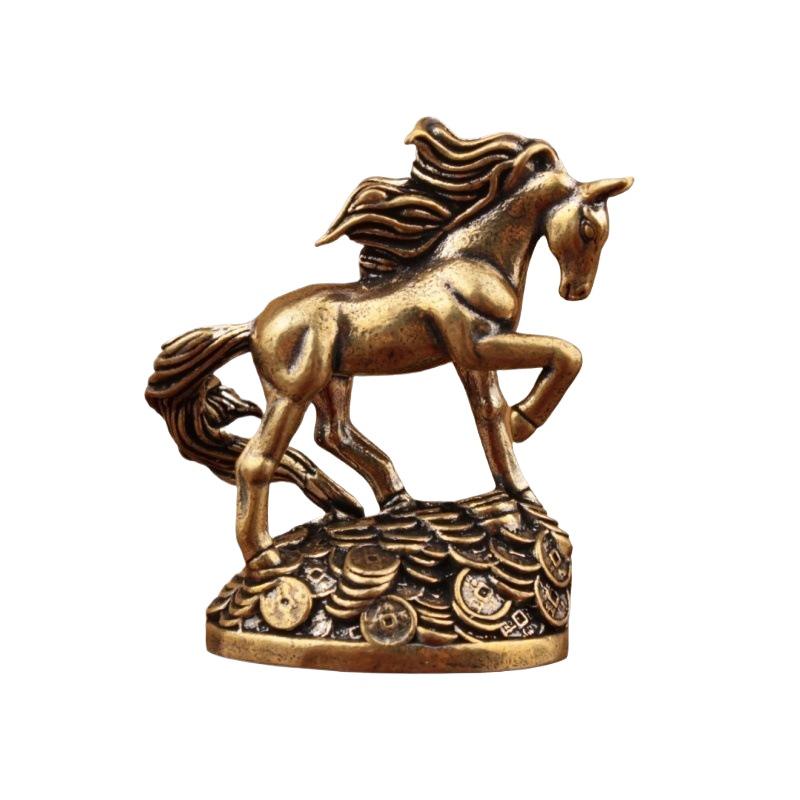 1Pc Chasing Wind Horse Figurines Brass Solid Desktop Decoration Handicrafts Antique Zodiac Animal Miniatures Ornament
