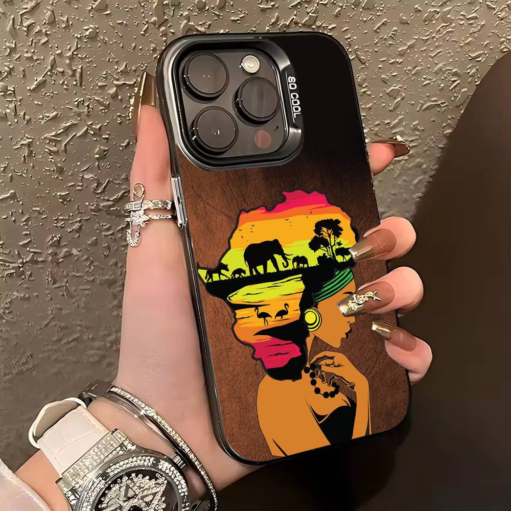 

A-African Art Phone Case For iPhone 17,16,15,14,13,12,11 Plus,Pro Max,XS,Colored silver phone case iPhone11PROMAX