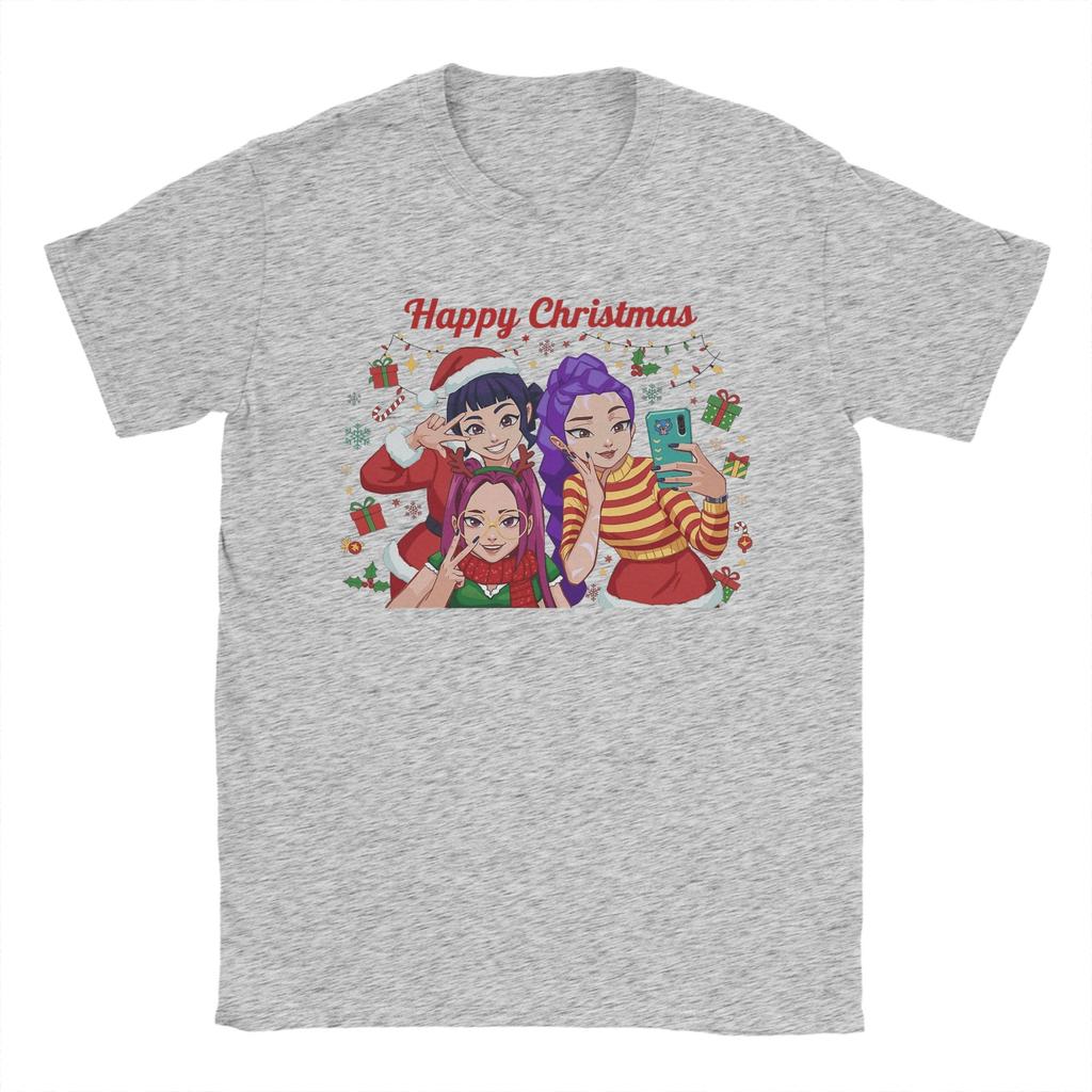 Men's T-Shirt Kpop Demon Hunters Huntrix Merry Christmas Vintage Cotton Tee Shirt Short Sleeve T Shirt Crewneck Tops Summer