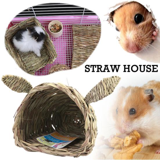 Woven Straw Pet Rabbit Hamster Guinea Pig Cage Nests House Toy Chinchilla Bed