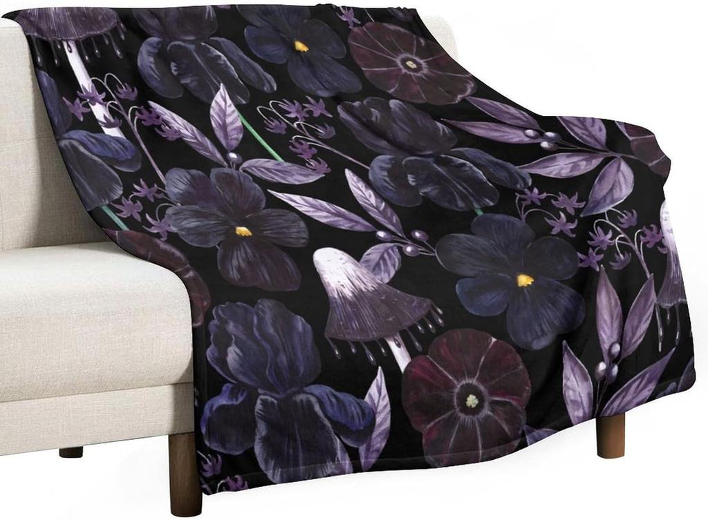 Rustic Watercolor Botanical Rose Peony Vintage Leaves Plant Boho Gothic Print Throw Blankets for Bed Living Room Bedding Couch