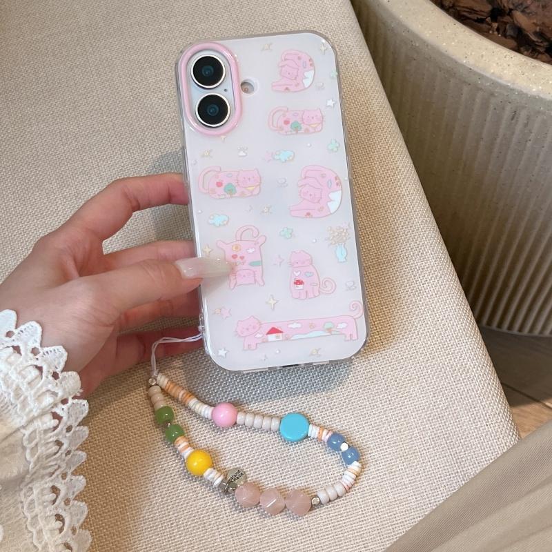 Funny Cute Cartoon Cat Phone Cover For Apple iPhone 17 Pro 16 15 14 Pro Max Case with Chain Fashion Shockproof Cases For iPhone