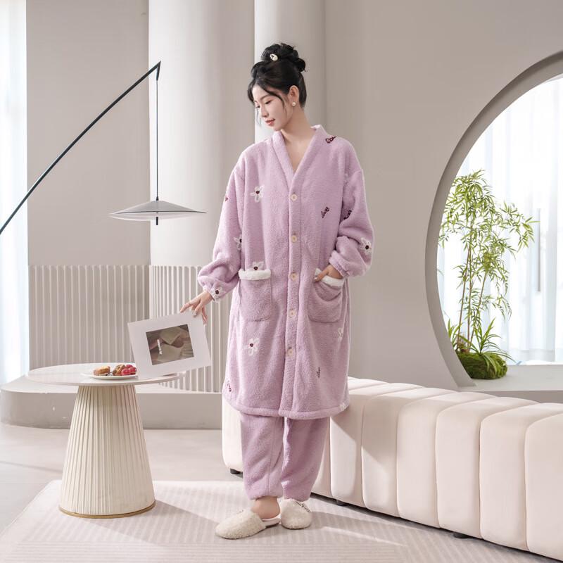 

Women s Thickened Fleece Long Pajamas M