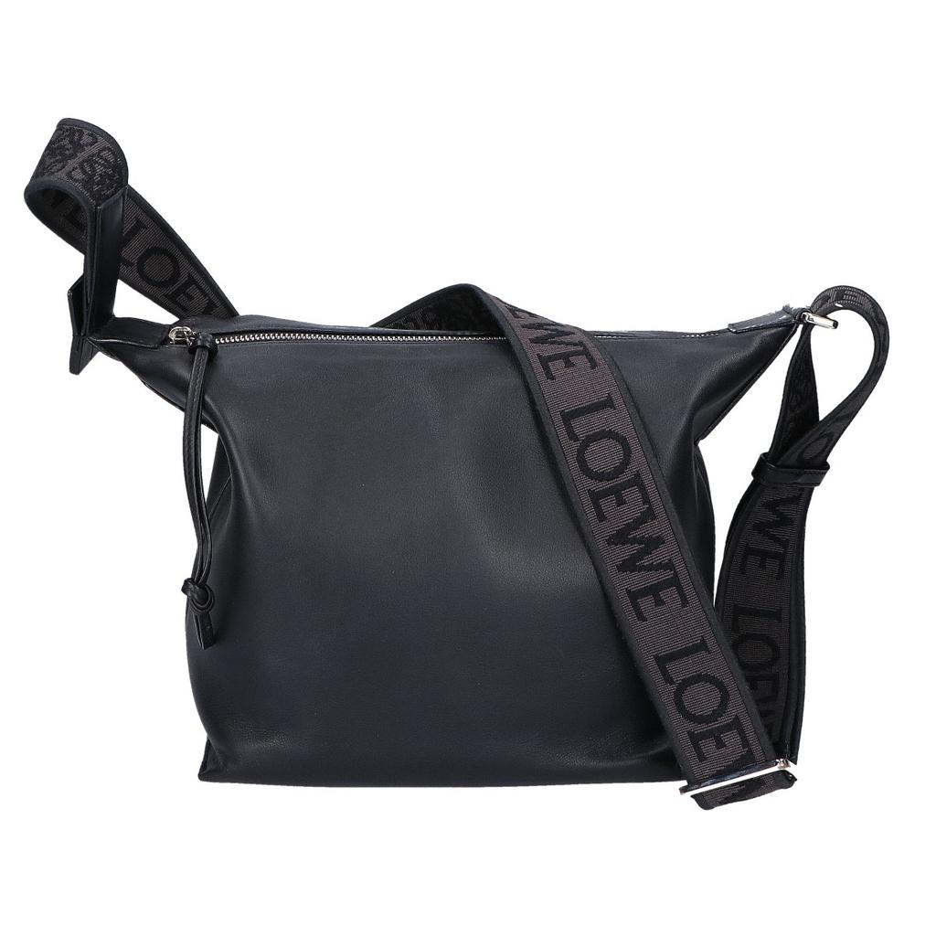 LOEWE 25Stainless Steel Supple Smooth Calf & Jacquard Cuby Crossbody Bag, Small Shoulder bag blackUsed