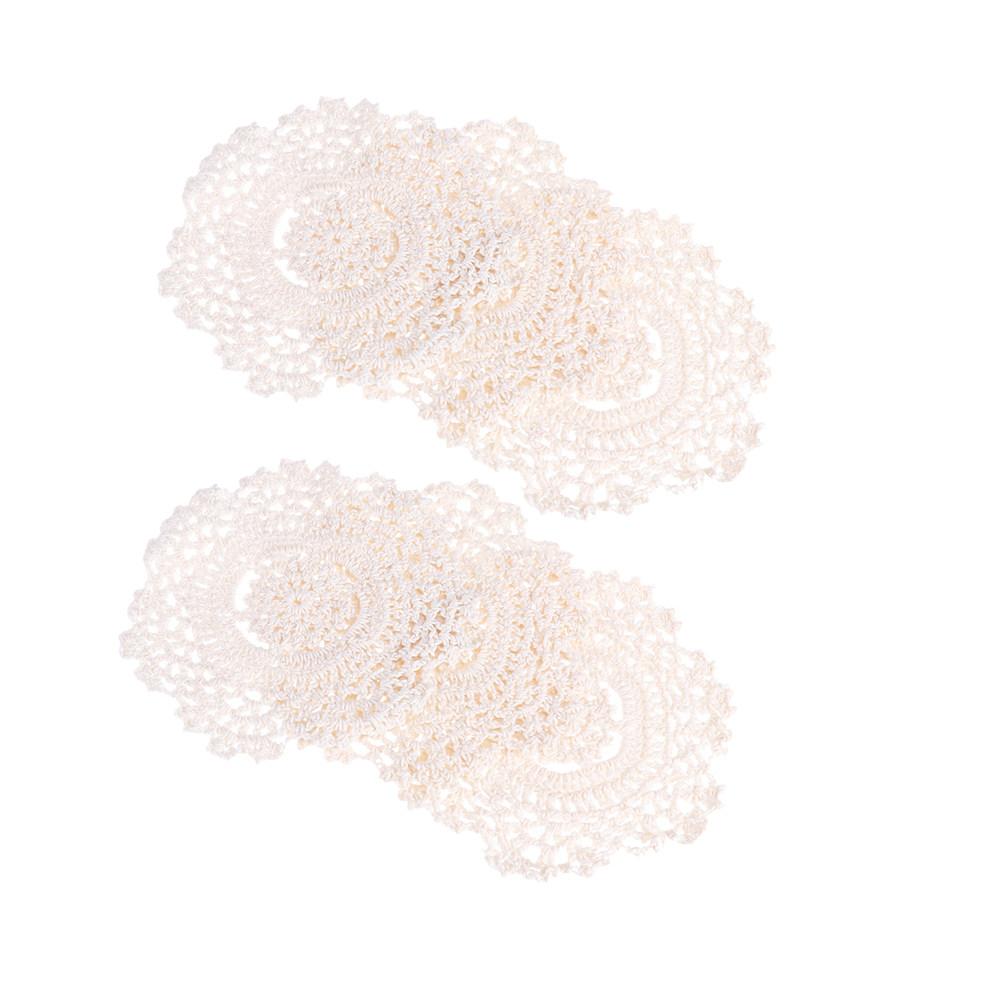 6Pcs 14Cm Round Lace Crochet Coasters Handmade Elegant Hollow Drink Pads Fashion Tabletop Decor for Brunch Dinner Gifts