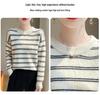Women's Striped Pure Wool Round Neck Sweater, Autumn/Winter Collection, Seven-Gauge, Loose Fit, Thick Knitted Long Sleeve Pullover.
