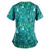 Women Short Sleeve V Neck Christmas Cartoon Pattern Tops Pocket Working T-shirts Non-positioning Print