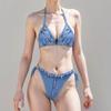 2024 Retro Denimowe Bikini: Europejski i Amerykański Styl Strój Kąpielowy z Odkrytymi Plecami i Rozcięciem dla Kobiet