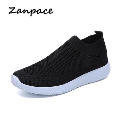 Zanpace Tênis Feminino Mocassim de Malha Respirável Malha Rasa Sapatos Femininos Casuais 4 Cores Tamanho Grande Sapatos Femininos Leves