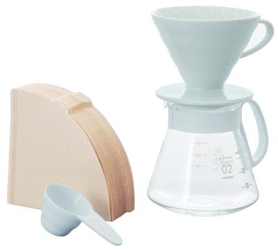 Σετ Κεραμικός Δοσομετρητής HARIO V60 02 για Κούπες Λευκό Κατασκευασμένο στην Ιαπωνία 1-4 XVDD-3012W