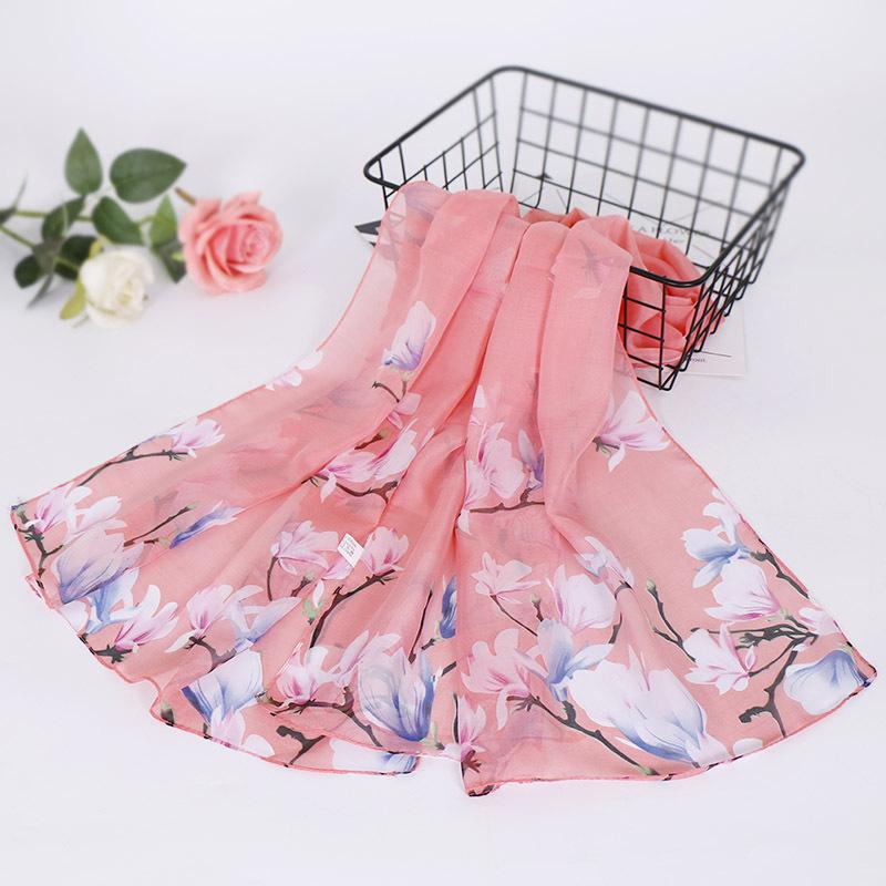 

Spring and summer new magnolia chiffon printed silk scarf fashion thin women s scarf gift 150-50cm