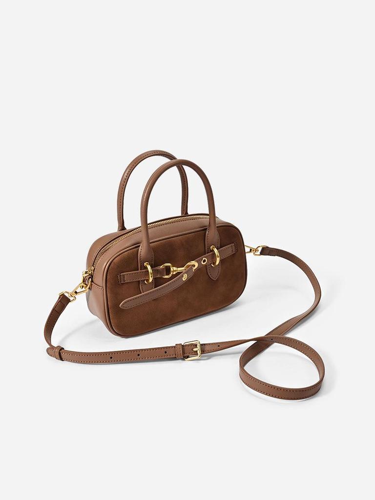 Exklusiv Retro Boston Bowling Handväska i Äkta Läder - Snygg Axelremsväska & Pendlarväska för Kvinnor