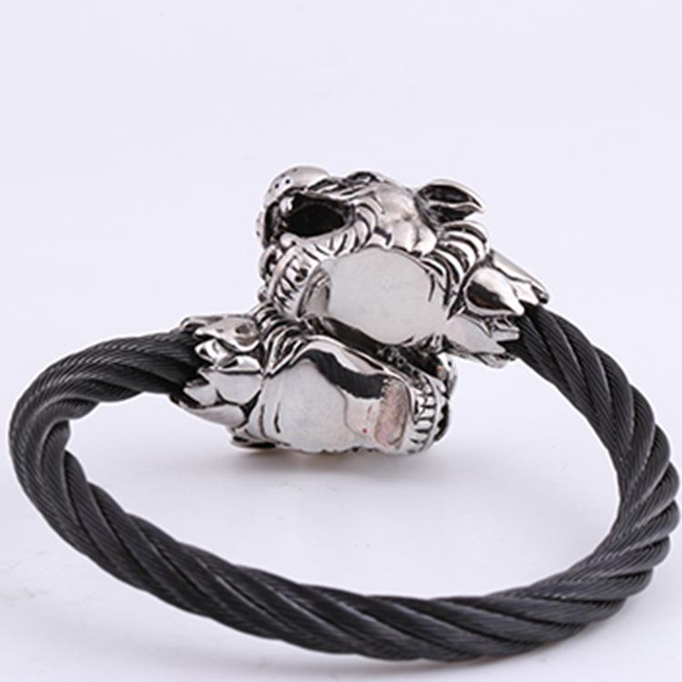 Fashion Retro Trendy Street Hip Hop Double Leopard Head Bracelet Titanium Steel Men and Women Fashion Adjustable Bracelet