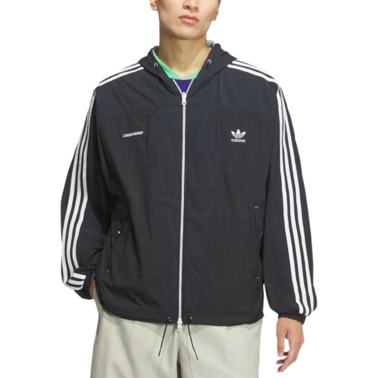 adidas Originals X Yeseyesee Kollaboration Gestreifte Kapuzenjacke Langarm Herrenjacke Schwarz Kristall JN5816