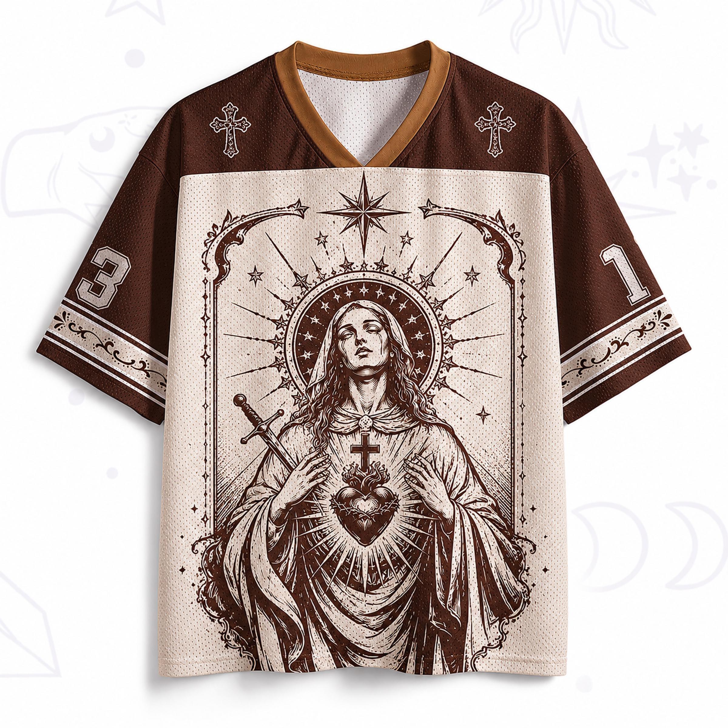 2026 Summer Fashion Gothic Retro Personalized Sacred Heart 3D Printed Loose Street Punk Outdoor Leisure Sports V-neck T-shirt S