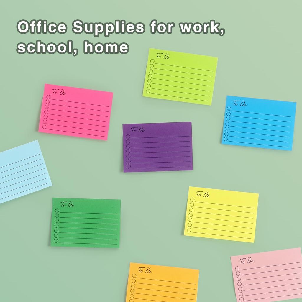 Eastern Wolf 9 Pads to Do Lined Sticky Notes, 9 Bright Multi Colors Self-Stick Note Pads, 3x4 Inch with Line Adhesive Memo Sticky Notes Notepad, 50