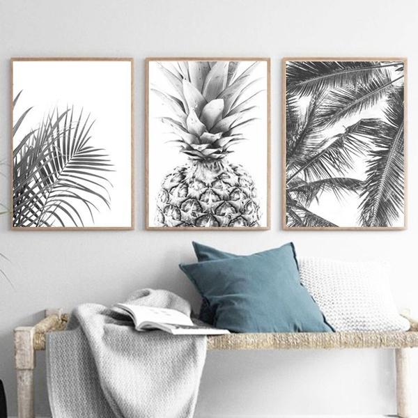 Nordic Minimalism Tropical Prints Palm Tree Leaves Wall Art Pineapple Poster Black White Canvas Painting Picture for Living Room No Frame