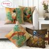 Retro Oil Painting Of The Long-Tailed Bird Digital Printing Short Plush Pillow Covers For Sofa Office Cushion Cover Home Goods