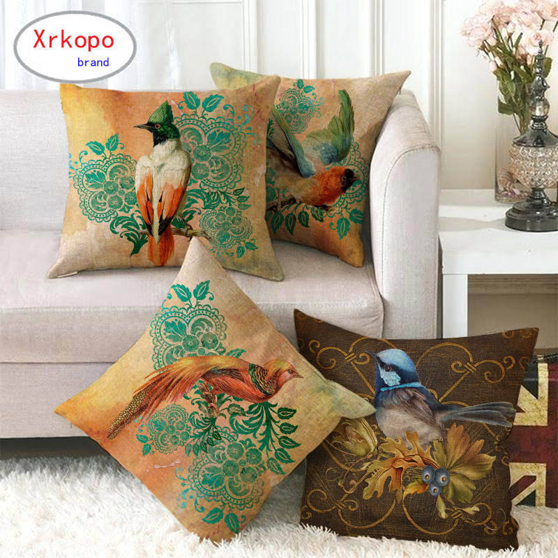 Retro Oil Painting Of The Long-Tailed Bird Digital Printing Short Plush Pillow Covers For Sofa Office Cushion Cover Home Goods