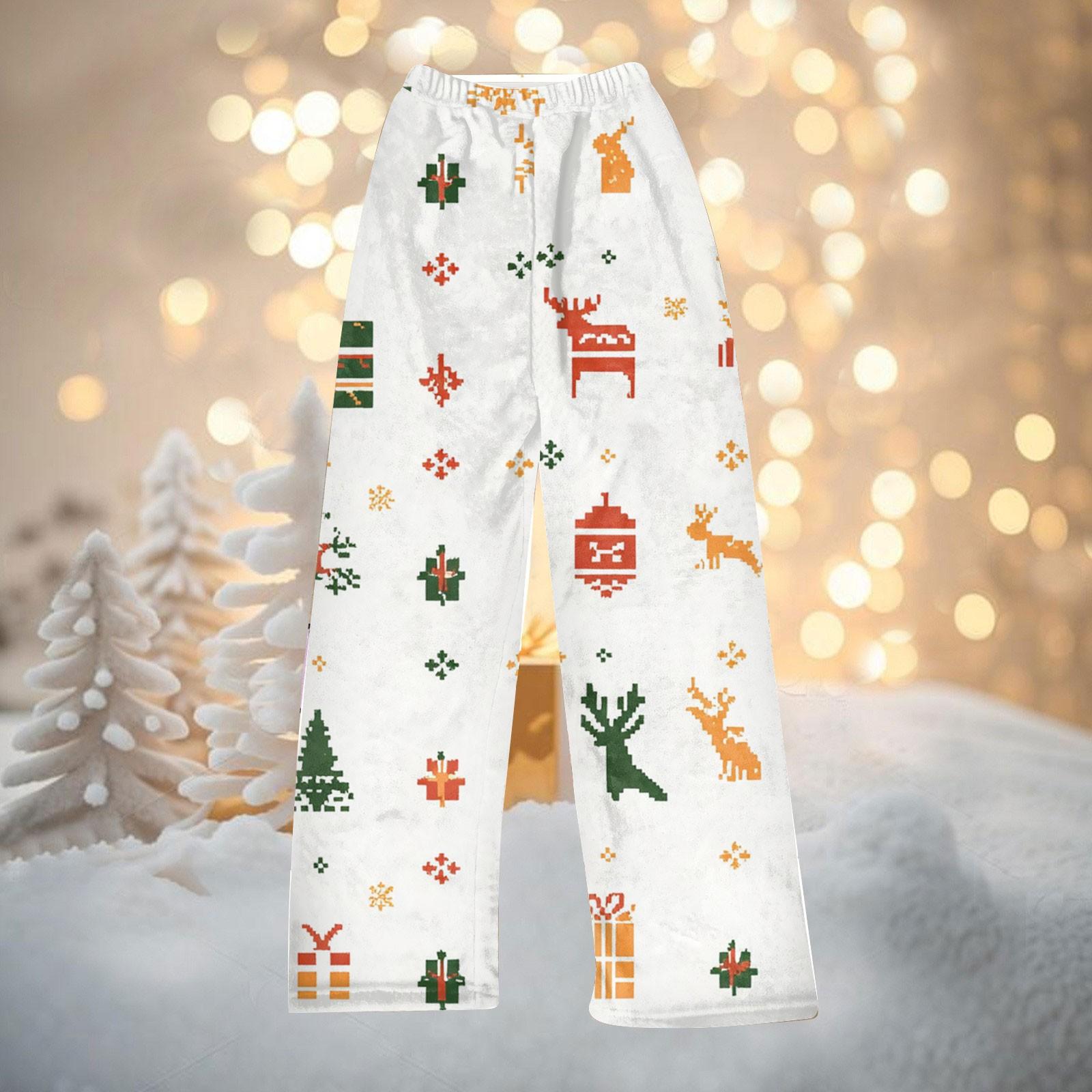 

Женские зимние брюки, длинные брюки, рождественские принтованные брюки XS белый