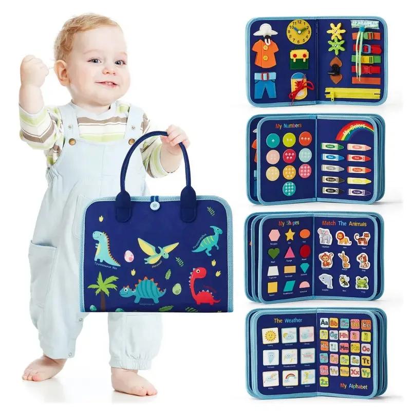 Montessori Busy Board für Kleinkinder Sensorisches Spielzeug Feinmotorik Aktivität Reise Lernen Geschenk für Jungen Mädchen Blaues Polyester