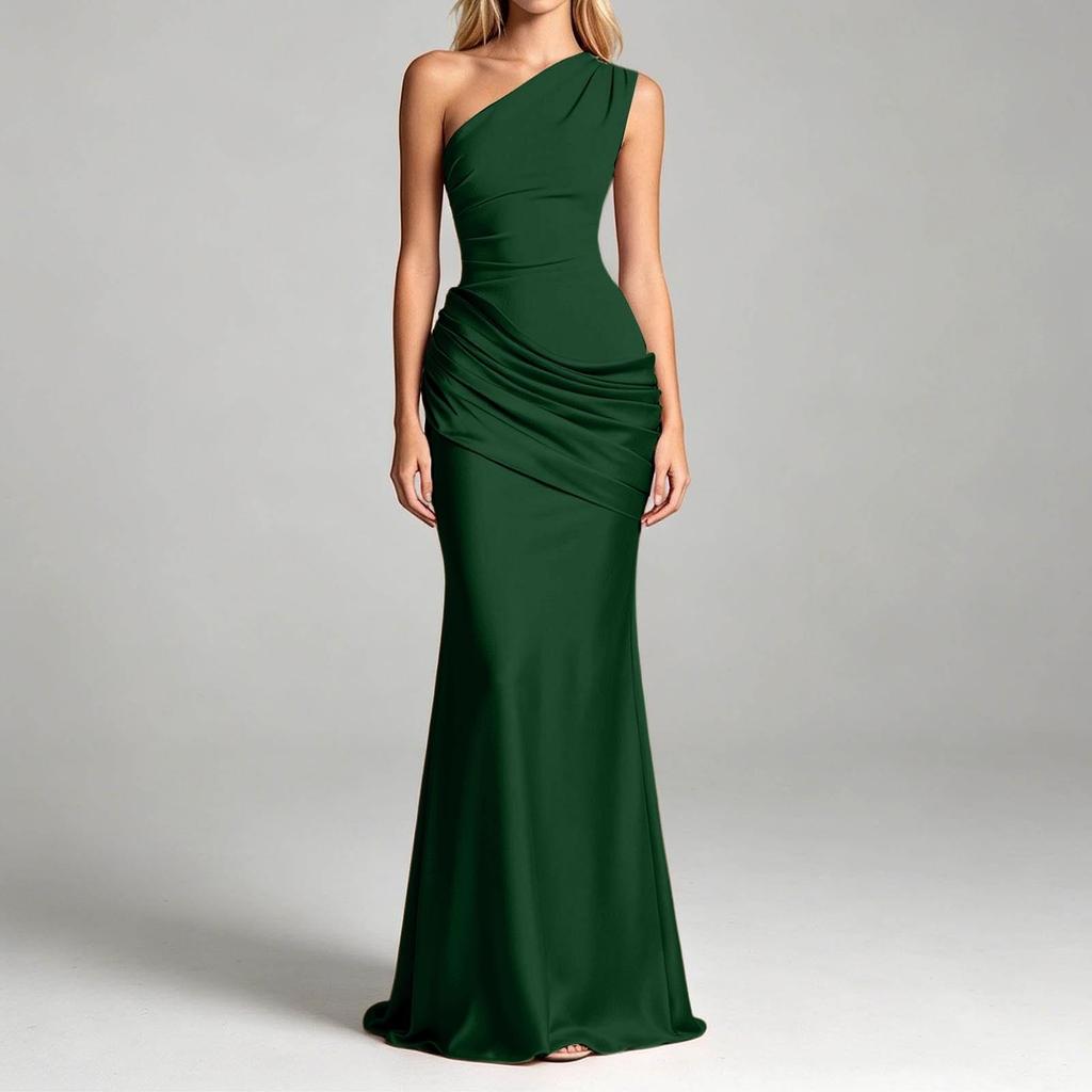 Elegante Abito Formale da Donna a Spalle Scoperte Lungo con Spacco Asimmetrico Bodycon Abito da Sera