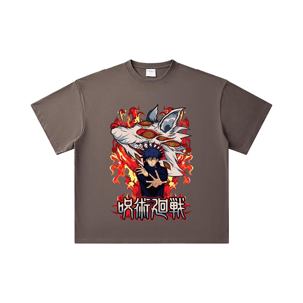 260 GSM Double Yarn 32 Count 100% Cotton Jujutsu Kaisen V7 Megumi Print Unisex Heavy Cotton T Shirt